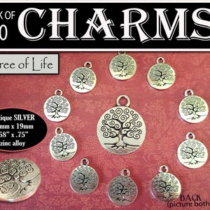 Pak met 10 levensboombedels - antiek zilver - LDS-knutselbenodigdheden voor sieraden, armbanden, knutselactiviteiten van de ZHV of ZHV, geschenken