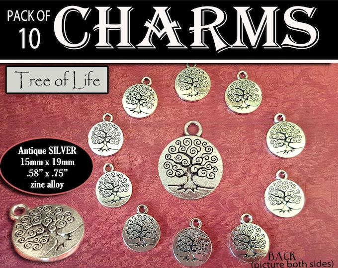 Pack of 10 Tree Of Life Charms - Antiqued Silver - LDS Craft Supplies for jewelry, bracelets, YW or Relief Society Craft Activities, Gifts