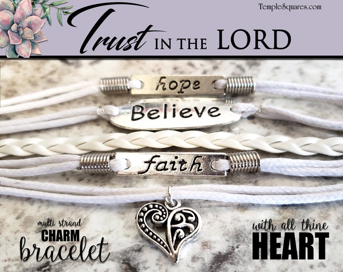 5 strand Charm Bracelets Young Women Theme Jewelry Trust in the Lord Relief Society Christmas Birthdays