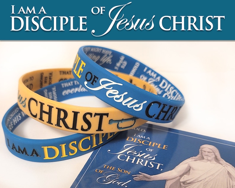 Beautiful Silicone Wristband Bracelets. I Am a Disciple of Jesus Christ YW 2024 Primary and Youth Theme with Card, Bookmark or Sticker image 1