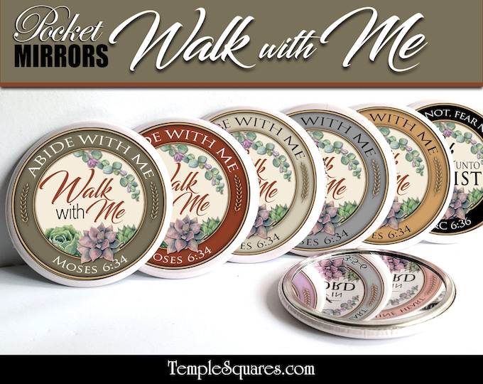 Walk with Me - Pocket Mirror for 2026 Young Women Theme  with Optional Scripture Tracking Bookmark for Christmas Birthday Come Follow Me