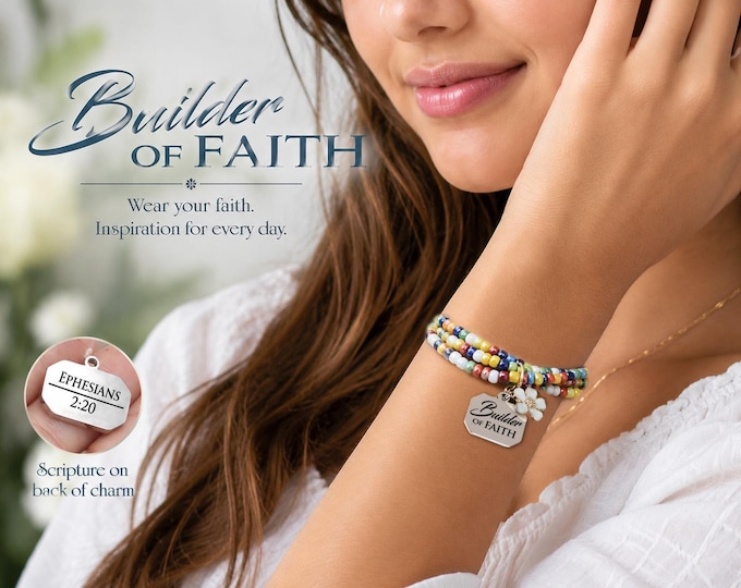 New YW Class Names Glass Seed Bead Bracelets with Engraved Stainless Steel Charm - Builder of Faith, Messenger of Hope, Gatherer of Light