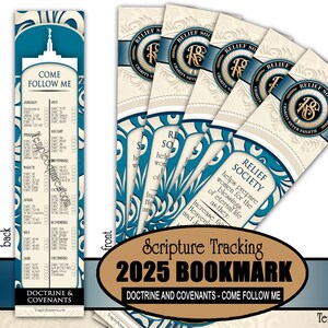 Pack of 10 Bookmarks - 2025 Relief Society - Charity Never Faileth - 2025 Come Follow Me Doctrine and Covenants Scripture Tracking Bookmark