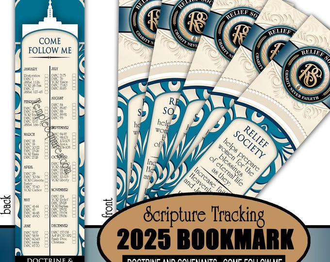 Pack of 10 Bookmarks - 2025 Relief Society - Charity Never Faileth - 2025 Come Follow Me Doctrine and Covenants Scripture Tracking Bookmark