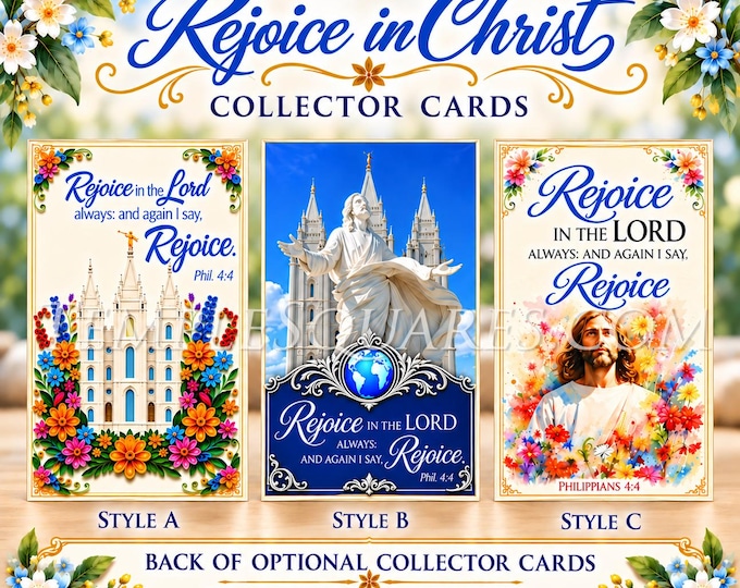 Pack of 10 Collector Cards - Rejoice in Christ - 2027 YW Young Women Youth Theme Come Follow Me Scripture  for Handout, Bookmark, Gif tag