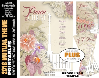 Young Women Theme LDS YW Peace in Christ Peace in me D&C 19:23 Printable Posters Signets Instant Download Provo Utah Temple Chrysanthemum