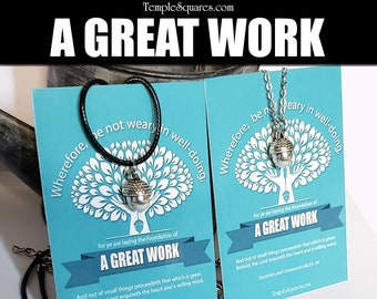 2021 A Great Work Necklaces and Rings YW Youth Theme D&C 64:33-34 Come Follow Me Young Women New Beginnings Gifts Relief Society Primary