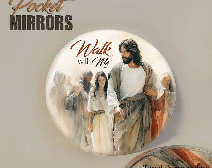 Walk with Me - Pocket Mirror for 2026 Young Women Theme  with Optional Scripture Tracking Bookmark for Christmas Birthday Come Follow Me