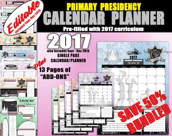 Printable Editable Bundle Primary Presidency Calendars Planners 2017 CTR Choose the Right Theme Secretary Time Savers Instant Download