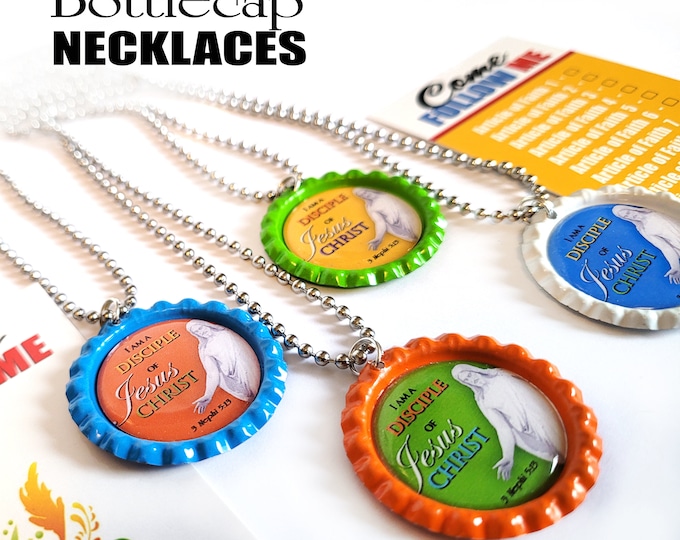 Bottlecap Zipper Pulls or Necklace I am a Disciple of Jesus Christ 2024 Children and Youth Theme Articles of Faith Tracking Bookmark Primary