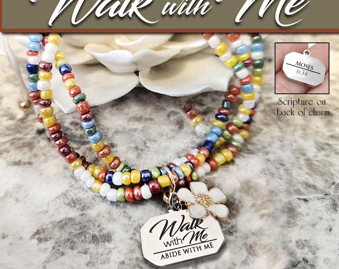 Colorful Beaded Charm Bracelet with Stainless Steel Engraved Charm. 2026 "Walk with Me" YW Young Women Theme Jewelry Birthday Girls Camp
