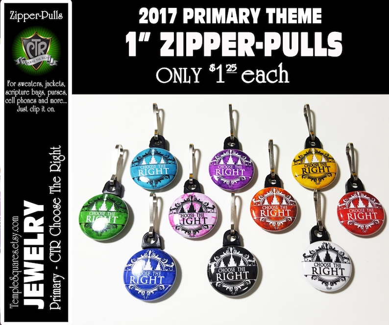 Zipper Pulls CTR Choose The Right LDS Gifts Primary Theme Birthdays, Baptism, Great to be Eight,Missionaries Gifts YW Scripture Bag image 1