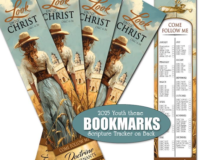 Pack of 10 Bookmarks - Look unto Christ 2025 theme - Relief Society Scripture Tracking Bookmark Doctrine and Covenants