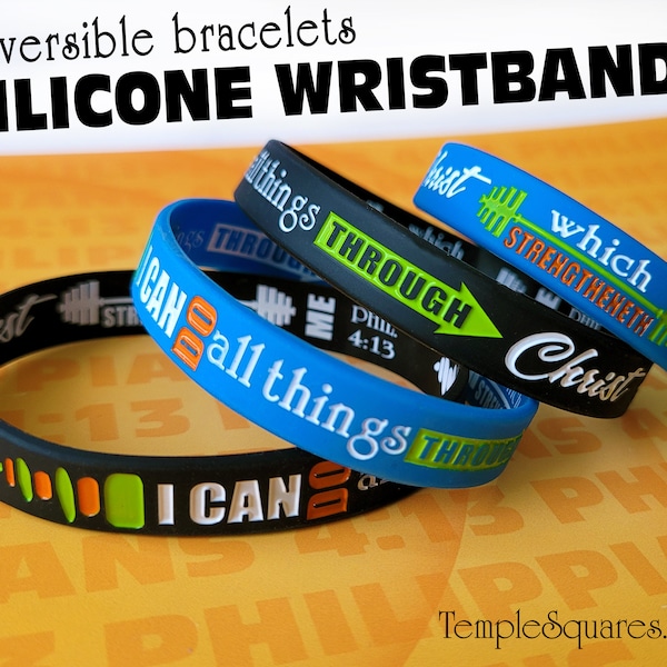 Colorful Silicone Wristband Bracelets. "I Can Do All Things Through Christ" YW 2023 Primary and Youth Theme with Card, or Bookmark