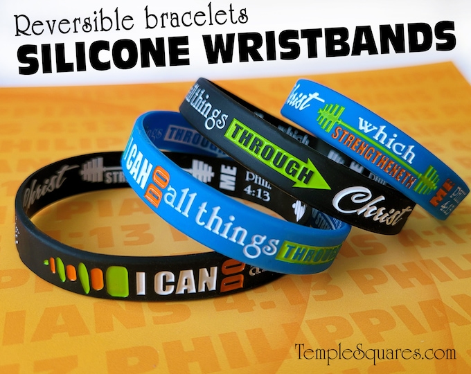 Colorful Silicone Wristband Bracelets. "I Can Do All Things Through Christ" YW 2023 Primary and Youth Theme with Sticker, Card, or Bookmark