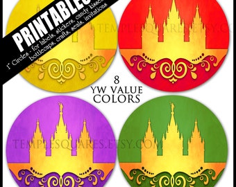 YW Young Women Values Colors Printable 1 "inch circles.  Übereinstimmungen "Press Forward" wechselseitige Themenetiketten, Aufkleber oder Halsketten