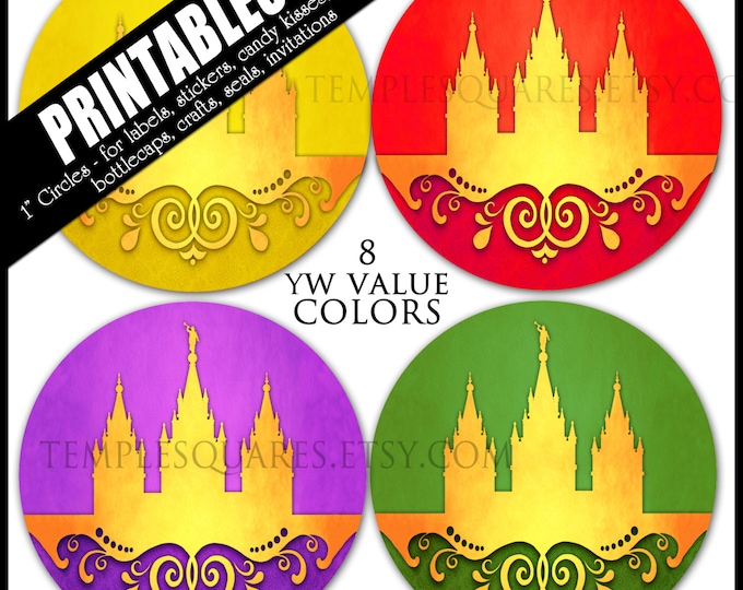 YW Young Women Values Colors Printable 1" inch circles.  matches "Press Forward" mutual 2016 theme  labels, stickers, or necklace kits