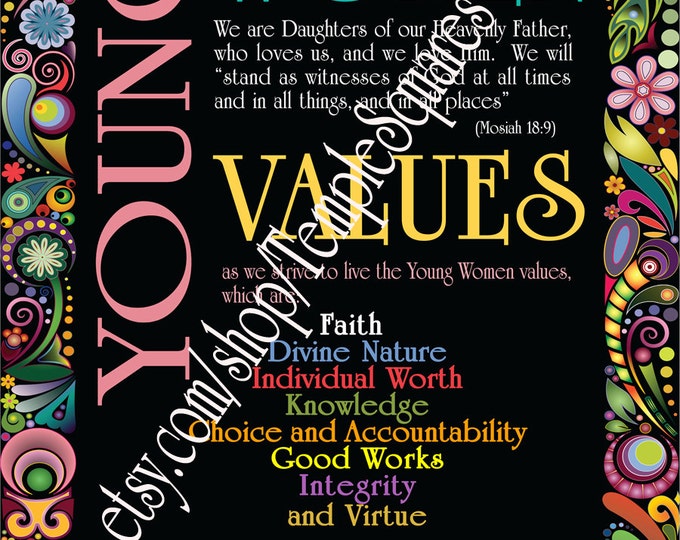 Printable Young Women Values POSTER files! YW Personal Progress Poster 11x14, 16x20, 18x24 and Super LARGE 20x30 high res files