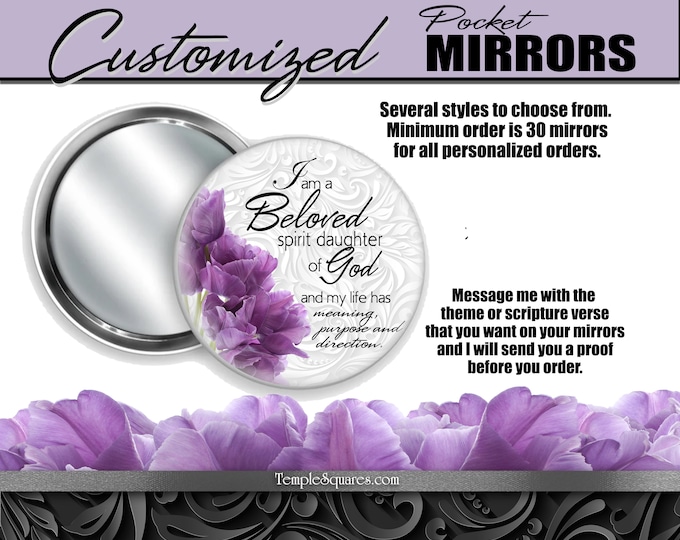 Personalized Pocket Mirror for your events. Young Women Theme  for Christmas or Birthday Gifts, Retreats, Ministering