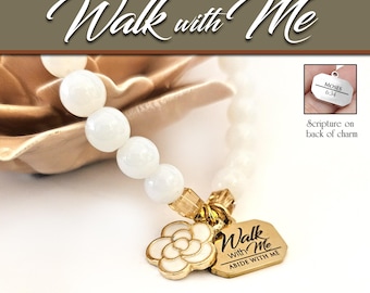 Walk with Me 2026 youth theme YW Young Women natural stone bracelet with engraved stainless steel charm.