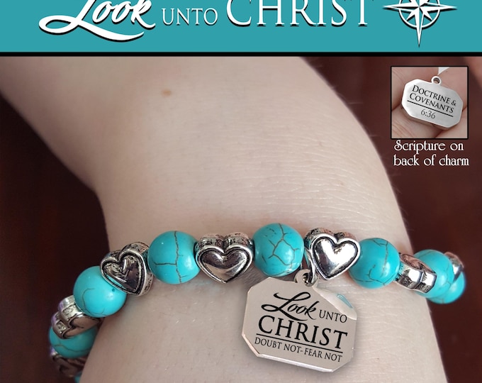 Charm Bracelet YW 2025 "Look unto Christ" Young Women Theme Jewelry Natural Stone Turquoise
