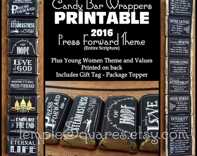 PRINTABLE - New Beginnings Gifts. Mini Candy Bar Wrappers - YW "Press Forward" plus Personal Progress Young Women Values DIY Cute!