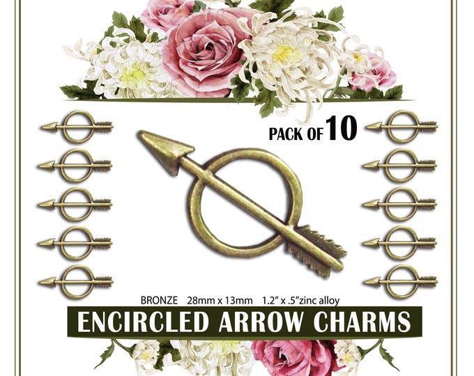 CHARMS - Bronze Encircled Arrow - Pack of 10 Charms. DIY Love Jewelry Findings for Necklaces, Bracelets, Craft Supplies Ships from US