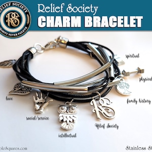 Multi Strand Relief Society Charm Bracelet.   RS Charm Plus Personal Development Charms. Christmas, Birthday Gifts, Presidency