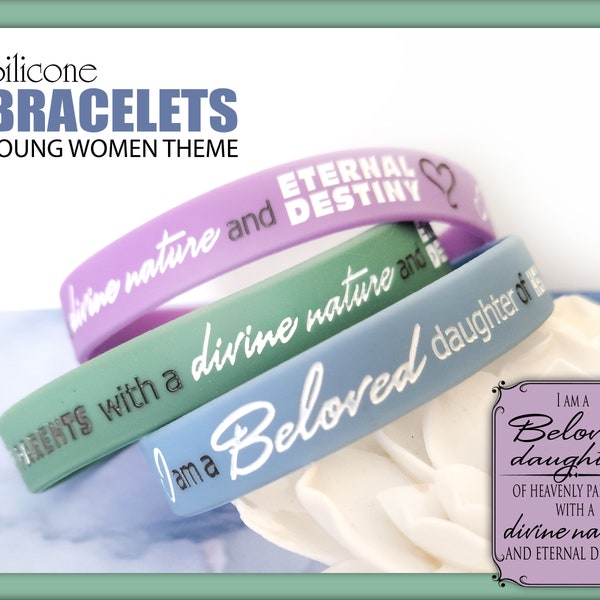 Colorful Silicone Wristband Bracelets. "I Am A Beloved Daughter" Young Women Theme YW Gifts Bookmarks Church of Jesus Christ Youth Theme LDS