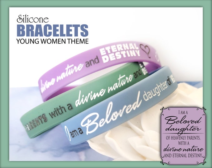 Colorful Silicone Wristband Bracelets. "I Am A Beloved Daughter" Young Women Theme YW Gifts Bookmarks Church of Jesus Christ Youth Theme LDS