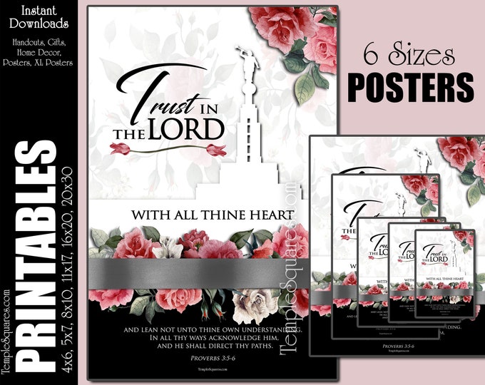 YW Theme Trust in the Lord Printable Posters and Handouts Young Women LDS Home Decor Roses Instant Digital Download Relief Society