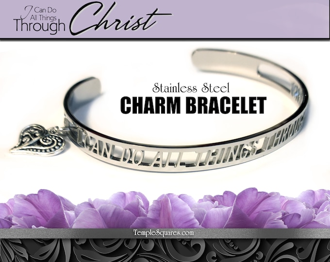 Stainless Steel Charm Bracelet Bangle. 2023 "I Can Do All Things Through Christ" YW Young Women Theme Jewelry Christmas New Beginnings Gifts