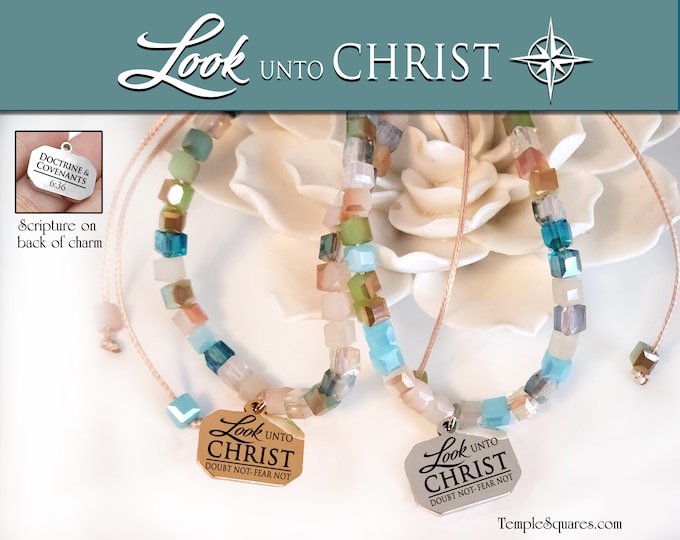 Glass Crystal Beaded Charm Bracelet 2025 "Look Unto Christ" YW Young Women Theme Jewelry Christmas Birthday Gifts