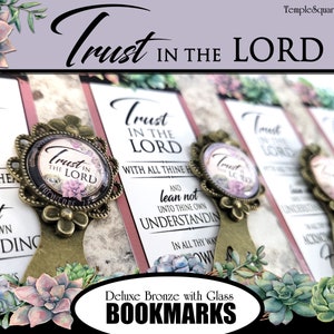 Trust in the Lord 2022 YW Youth Theme Bronze Metal Floral Bookmark with Glass Dome Plus Scripture Tracking Bookmark Come Follow Me Study afbeelding 2
