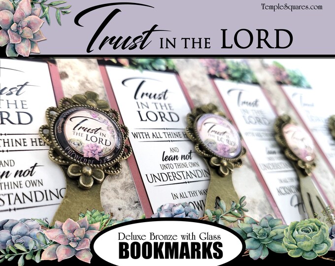 Trust in the Lord 2022 YW Youth Theme Bronze Metal Floral Bookmark with Glass Dome Plus Scripture Tracking Bookmark Come Follow Me Study