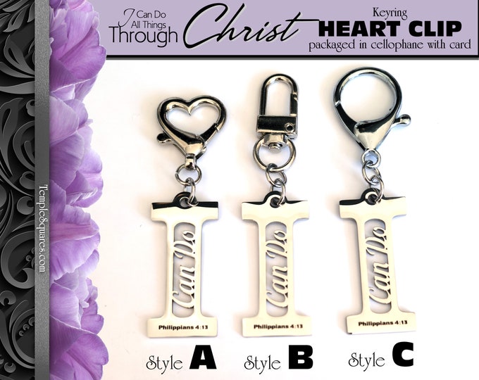Stainless Steel Engraved Heart Clip 2023 I Can Do All Things Through Christ + Scripture Tracking Bookmark. YW Young Women Theme Christmas
