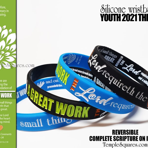 2021 YW Youth Theme "A Great Work" silicone bracelet wristbands for birthday gifts goals D&C 64:33-34 New Beginnings Christmas Conference