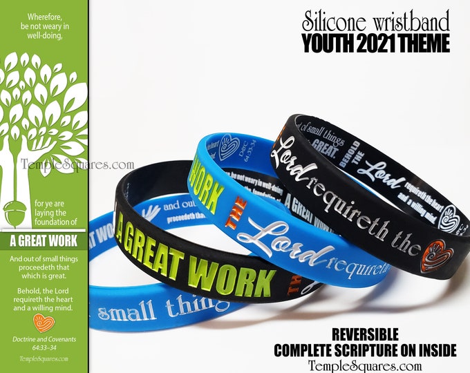 YW Youth Theme "A Great Work" silicone bracelet wristbands for birthday gifts goals D&C 64:33-34 Come Follow Me Christmas Conference