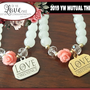 WHOLESALE Charm Bracelet YW Love & Obedience If Ye Love Me Keep My Commandments Young Women Christian Theme Jewelry Natural Stone Bead