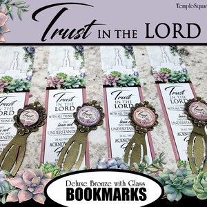 Trust in the Lord 2022 YW Youth Theme Bronze Metal Floral Bookmark with Glass Dome Plus Scripture Tracking Bookmark Come Follow Me Study image 4