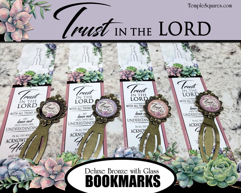 Trust in the Lord 2022 YW Youth Theme Bronze Metal Floral Bookmark with Glass Dome Plus Scripture Tracking Bookmark Come Follow Me Study image 4