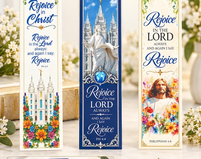 Pack of 10 Bookmarks - Rejoice in Christ - 2027 YW Young Women Theme Come Follow Me Scripture Study Tracking Bookmark Phil. 4:4