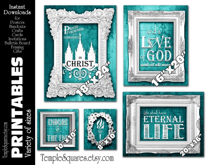 Printable Bundle of posters Bulletin "Press Forward" YW Young Women Printable digital vintage chalkboard Style Teal