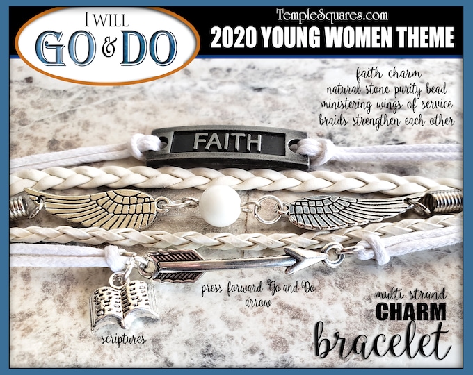 5 strand Charm Bracelets Faith Go and Do 1 Nephi 3:7 2020 Young Women Theme Jewelry Charms Missionary Christmas Birthday gifts