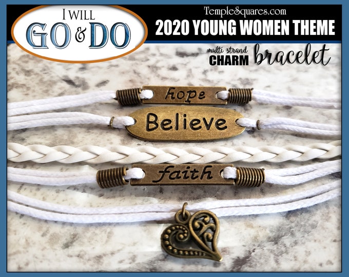 5 strand Charm Bracelets Hope Believe Faith Go and Do 1 Nephi 3:7 2020 Young Women Theme Jewelry Charms Missionary Christmas Birthday gifts