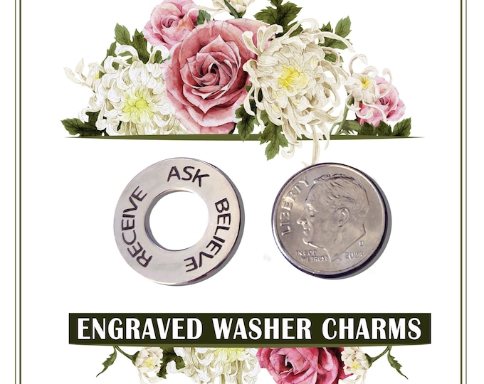 Pack of 10. Ask Believe Receive Stainless Steel Washer Charms - YW Ask of God Ask in Faith. Jewelry for Necklaces, Bracelets Girls Camp