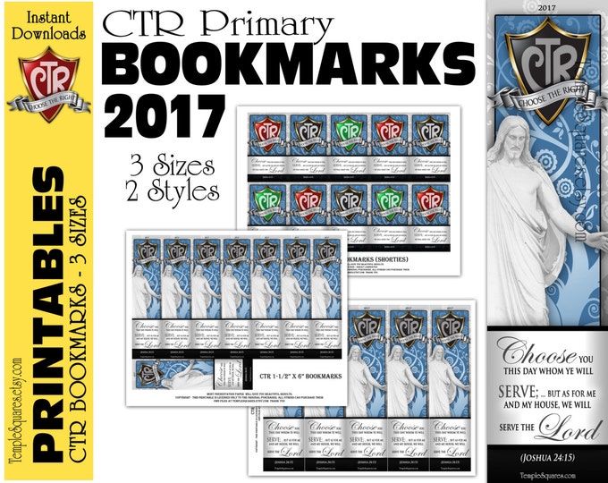 CTR Printable Primary Bookmarks Choose The Right Theme Handouts, Christ and Scripture. LDS Bookmark Digital Files Instant Download