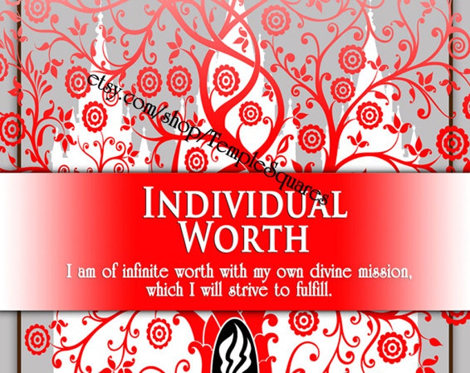 Printable - 3 sizes! LDS Young Women Personal Progress Values "Individual Worth" Art 2014 Instant Download Digital Files