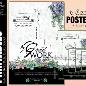 Carteles y folletos imprimibles del tema de las Mujeres Jóvenes Una gran obra Decoración del hogar SUD Suculentas Descarga digital instantánea Sociedad de Socorro