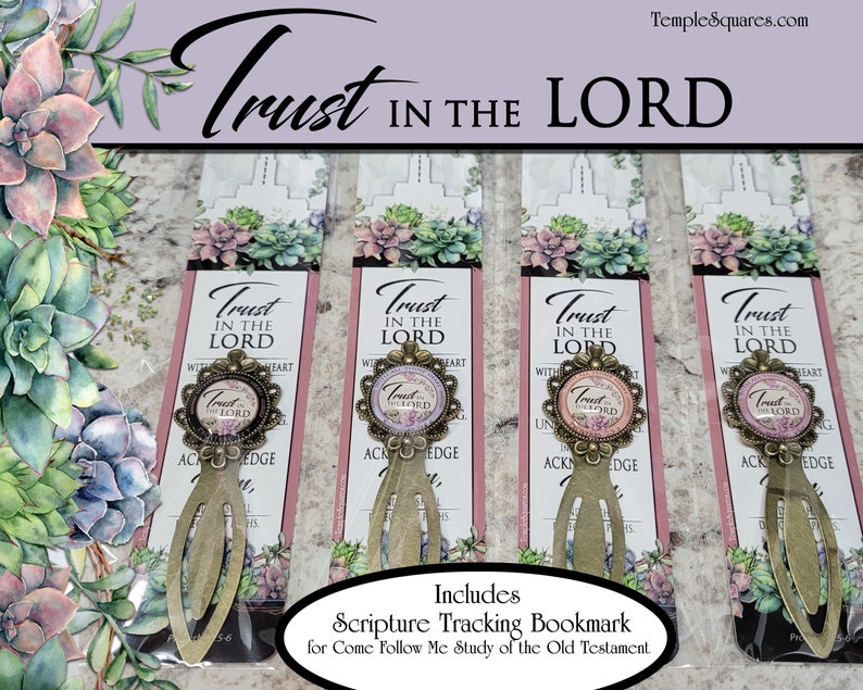 Trust in the Lord 2022 YW Youth Theme Bronze Metal Floral Bookmark with Glass Dome Plus Scripture Tracking Bookmark Come Follow Me Study afbeelding 5